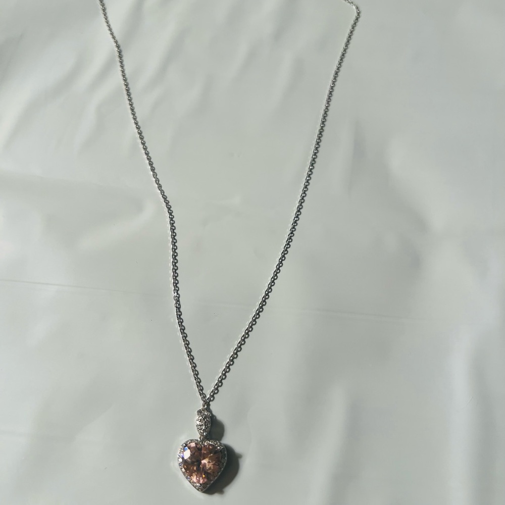 #1074** Elegant 925 Sterling Silver Chain/ Pink Heart Pendant Necklace - Picture 3 of 12
